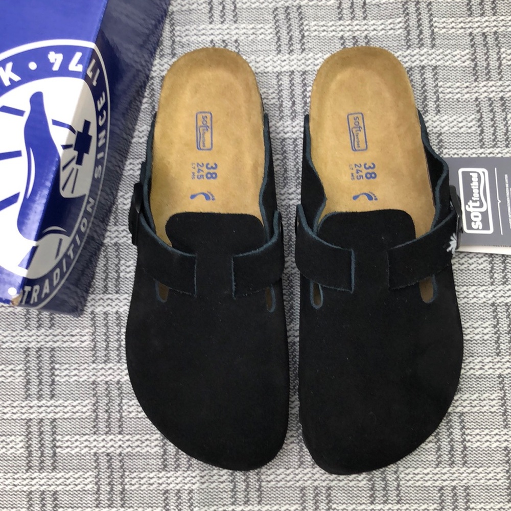 BEST NWT | Women's Black Suede Birkenstock Boston Shoes - Narrow Fit